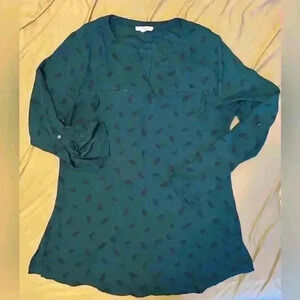 Maurice’s Women’s Sheer Blouse Teal/Black Feathers Size M